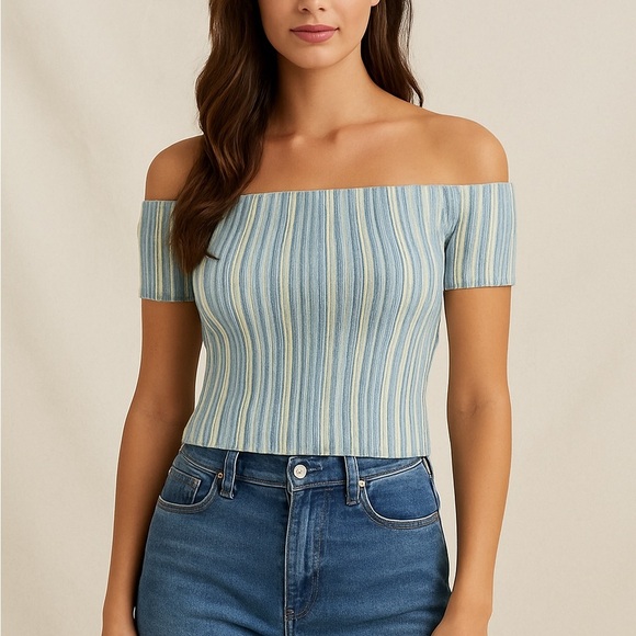 🖤2FOR$30 NWOT Aerie Off-The-Shoulder Ribbed Knit Crop Top - Picture 1 of 6